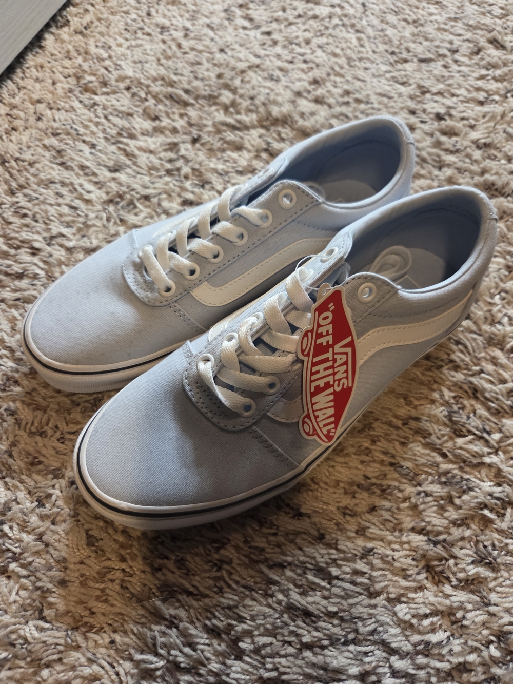 Vans Low-Top Canvas Sneakers in Light Blue and White (Women)